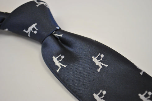 navy tie with tennis player embroidered design